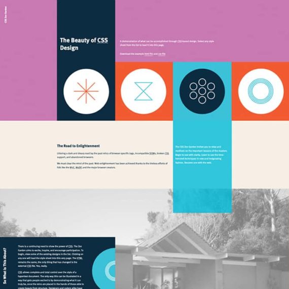 Sample page on CSS Zen Garden with mid-century modern design by Andrew Lohman