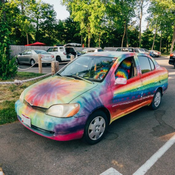 rainbow painted Toyota Prius, first generation