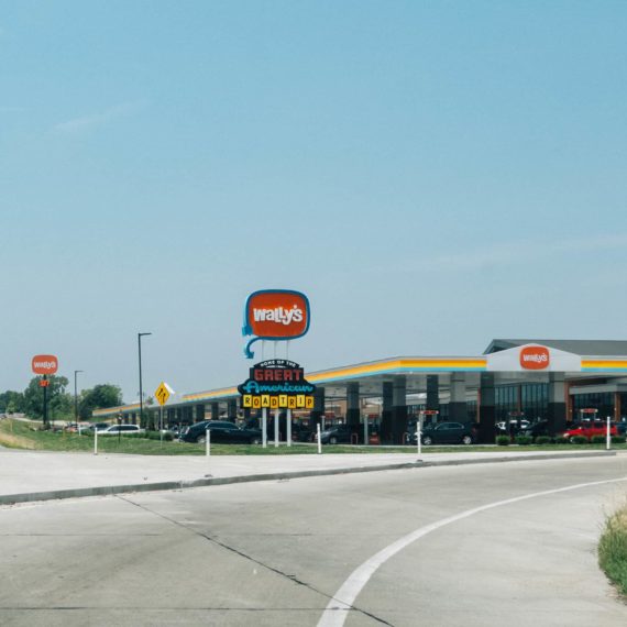 Wally’s gas station emporium as seen from the highway exit