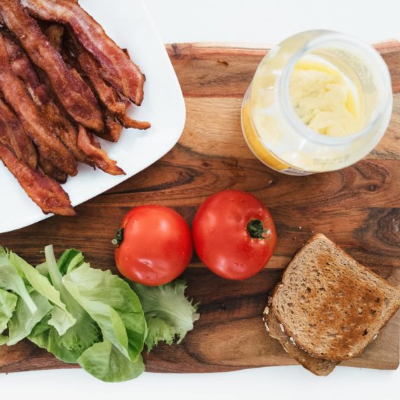 Ingredients for a BLT on a cutting board