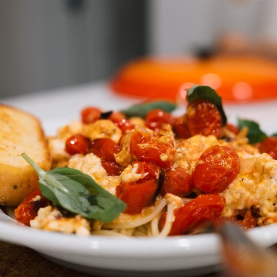 Cherry tomato and feta bake with basil