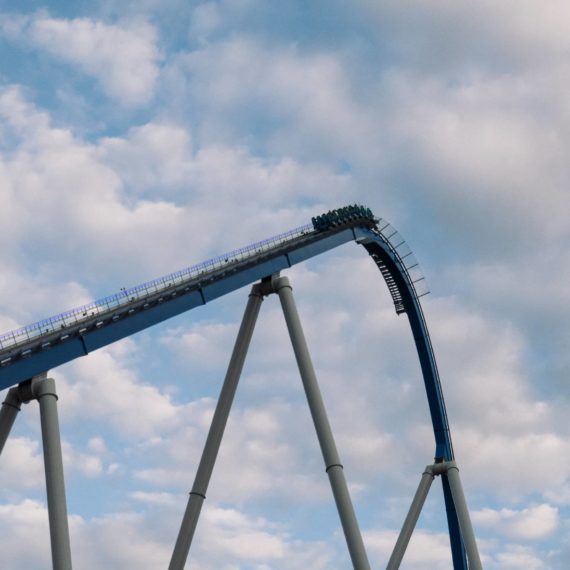 The first hill of Orion Gigacoaster at Kings Island