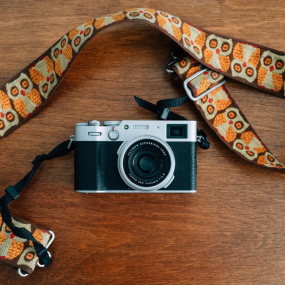 Fujifilm X100V with owl camera strap