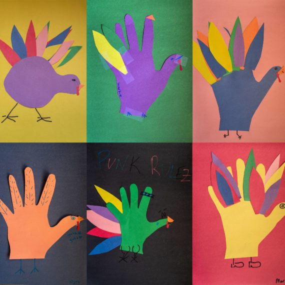 10 construction paper turkeys