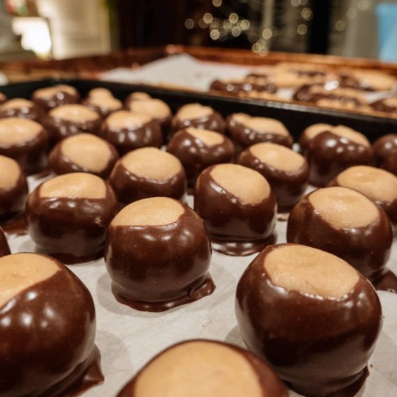 Chocolate and peanut butter buckeyes candies