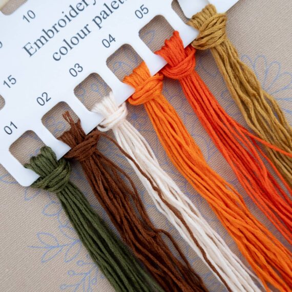 Embroidery thread on a wooden hoop with flower design