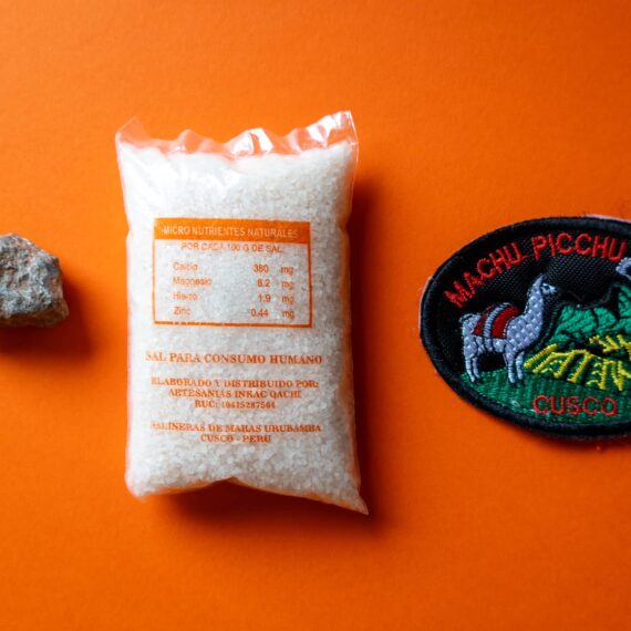 A rock, a small bag of salt and a patch for Machu Picchu