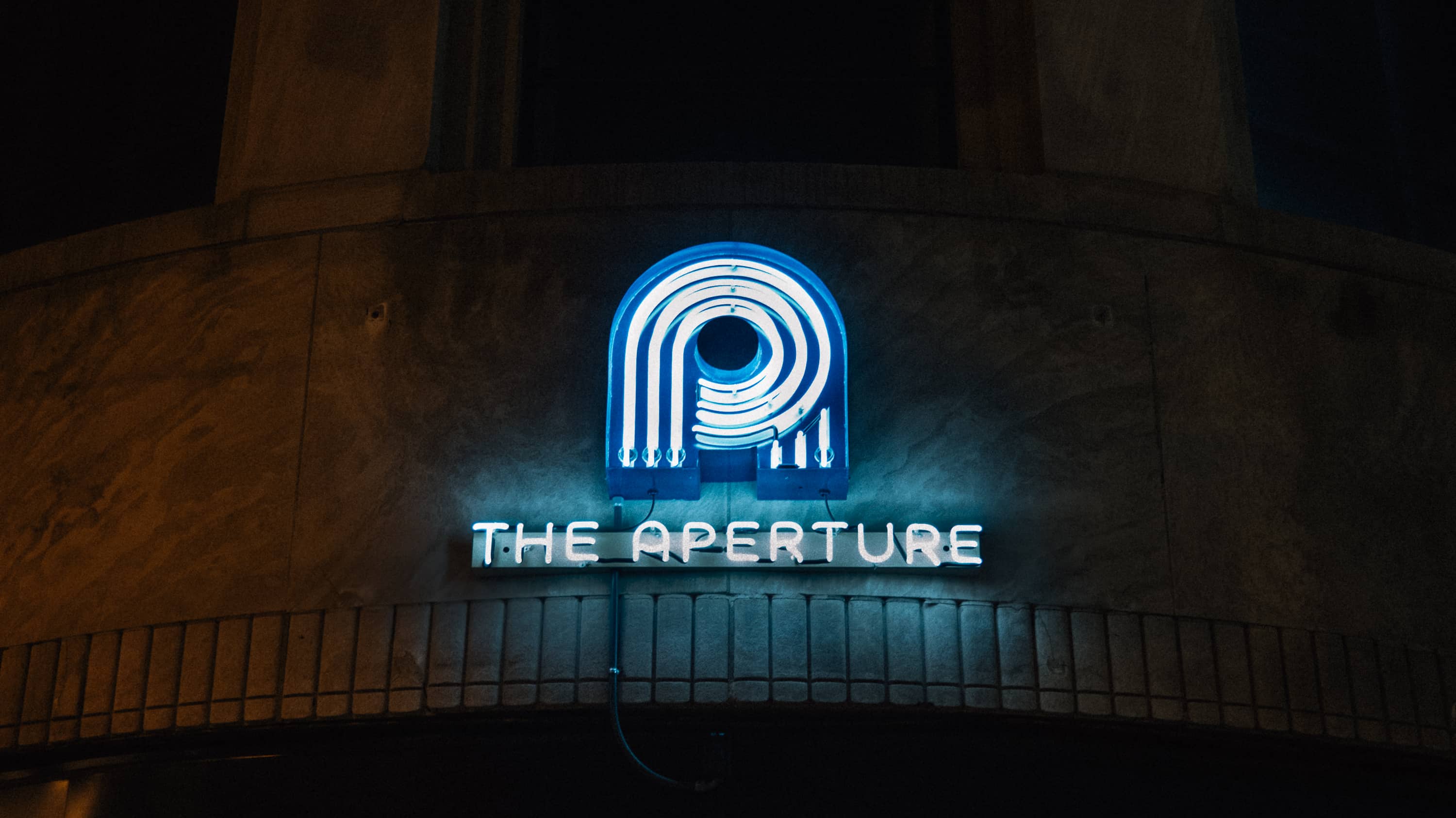 The Aperture neon sign