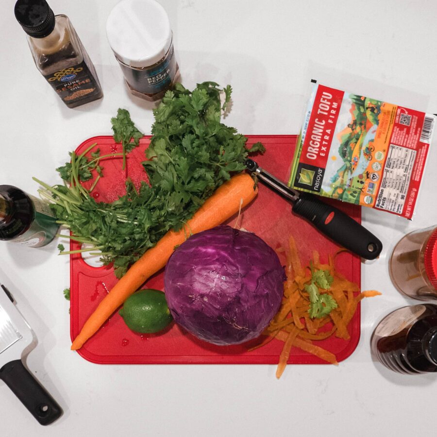 Ingredients for Crispy Tofu with Peanut Sauce and Cabbage Slaw